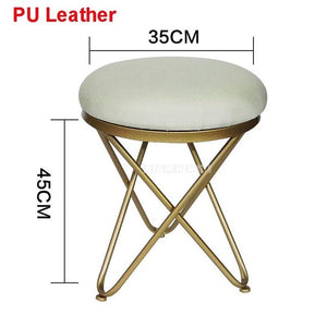 Modern Luxury Upholstered Footstool Round Fabric/Leather Covered Bedroom Shoes Change Sofa Side Stool Iron Legs Home Furniture