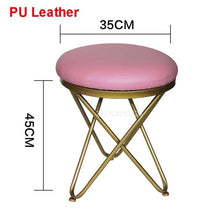 Load image into Gallery viewer, Modern Luxury Upholstered Footstool Round Fabric/Leather Covered Bedroom Shoes Change Sofa Side Stool Iron Legs Home Furniture