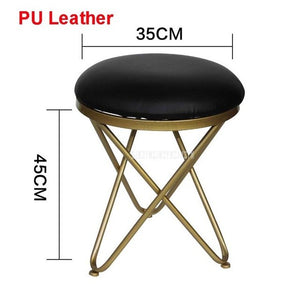 Modern Luxury Upholstered Footstool Round Fabric/Leather Covered Bedroom Shoes Change Sofa Side Stool Iron Legs Home Furniture