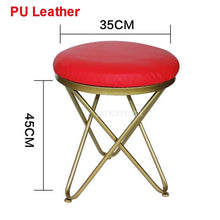 Load image into Gallery viewer, Modern Luxury Upholstered Footstool Round Fabric/Leather Covered Bedroom Shoes Change Sofa Side Stool Iron Legs Home Furniture