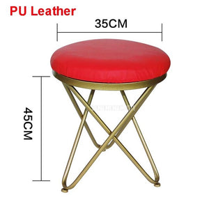 Modern Luxury Upholstered Footstool Round Fabric/Leather Covered Bedroom Shoes Change Sofa Side Stool Iron Legs Home Furniture