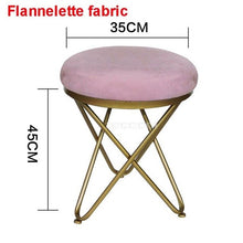 Load image into Gallery viewer, Modern Luxury Upholstered Footstool Round Fabric/Leather Covered Bedroom Shoes Change Sofa Side Stool Iron Legs Home Furniture