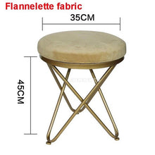 Load image into Gallery viewer, Modern Luxury Upholstered Footstool Round Fabric/Leather Covered Bedroom Shoes Change Sofa Side Stool Iron Legs Home Furniture
