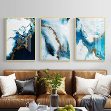 Load image into Gallery viewer, Nordic Abstract color Splash Blue Golden Canvas Painting Wall Art