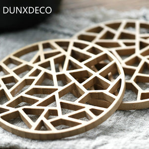 Table Placemat Rustic Bamboo Hollow Out Plate Pad Hot Insulation Tea Cup Pot Mat Vintage Artistic Kitchen Accessory