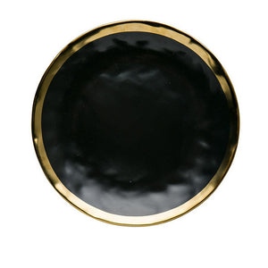 5pcs 10inch Dinner Ceramic Steak Plate Black Gold Inlay Round Dish Butter Cake Plates Dishes Home Kitchen Tableware Accessories