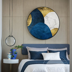 Nordic Style Blue & Golden Block Painting Circle Wall Art