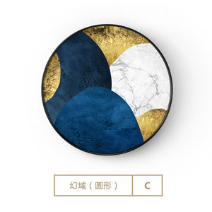 Nordic Style Blue & Golden Block Painting Circle Wall Art