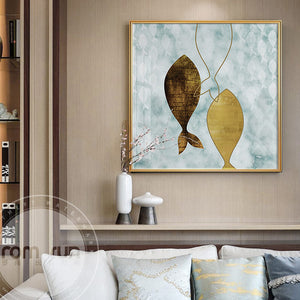 Fashion Abstract Yellow Color Fish Canvas Painting Unique Wall Art Picture For Living Room Dining Room Aisle Decor Poster Print