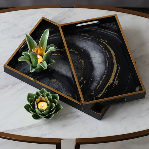 European Retro Wooden Agate Stone Glass Storage Tray Decorative Tray Decoration Home Soft Decorations