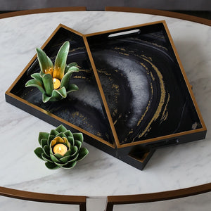 European Retro Wooden Agate Stone Glass Storage Tray Decorative Tray Decoration Home Soft Decorations