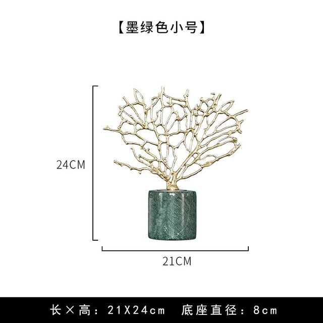 Modern Home Accessories Copper Gold Coral Ornaments Model Room Living Room Marble Crafts Decorations