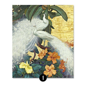 ART ZONE Peacock Art Canvas Painting Flower Feather Bird Pastoral Wall Art Print Poster Picture Living Room Home Decor Painting