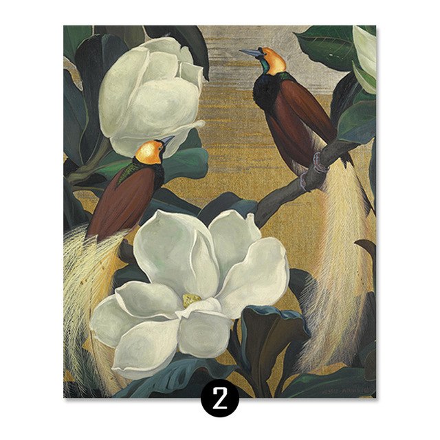 ART ZONE Peacock Art Canvas Painting Flower Feather Bird Pastoral Wall Art Print Poster Picture Living Room Home Decor Painting