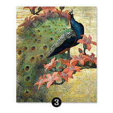 Load image into Gallery viewer, ART ZONE Peacock Art Canvas Painting Flower Feather Bird Pastoral Wall Art Print Poster Picture Living Room Home Decor Painting