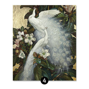 ART ZONE Peacock Art Canvas Painting Flower Feather Bird Pastoral Wall Art Print Poster Picture Living Room Home Decor Painting