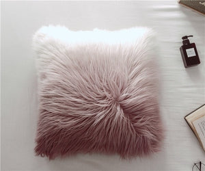 Cushion Bed Decorative Square Pillow Modern Fashion Imitation Beach Wool Plush Simple Pink Gray Gradient Coussin