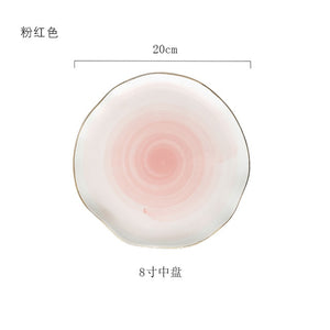 Pink And Blue Gold Ceramic Tableware Porcelain Plate Coffee Mug Cup Bowl Teapot Dish Table Elegant Party Decoration Dinner set