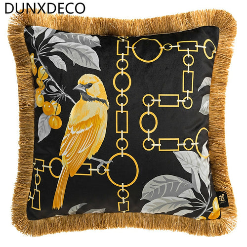 Cushion Cover Square Decorative Pillow Case Vintage  Luxury Baroque Bird Print Short Brush Coussin Home Sofa Deco