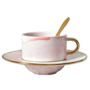 Luxury Marble Pattern Ceramic Mugs Coffee Cup Saucer Sets Morning Mug Milk Coffee Tea Breakfast Porcelain Cup With Spoon Dish