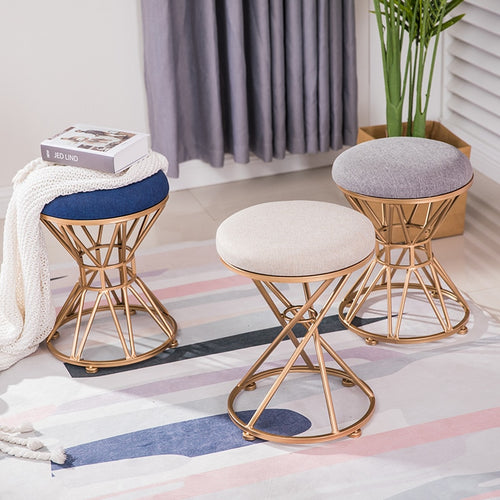 Nordic dressing stool fashion wrought iron stool fabric change shoe bench bedroom dressing table chair nail makeup stool