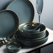 Load image into Gallery viewer, Blue Golden Ceramic Plates Household Dishes Sauce Rice Bowls Soup Noodles Dinner Plate Steak Western Food Tableware