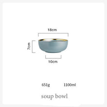 Load image into Gallery viewer, Blue Golden Ceramic Plates Household Dishes Sauce Rice Bowls Soup Noodles Dinner Plate Steak Western Food Tableware