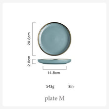 Load image into Gallery viewer, Blue Golden Ceramic Plates Household Dishes Sauce Rice Bowls Soup Noodles Dinner Plate Steak Western Food Tableware