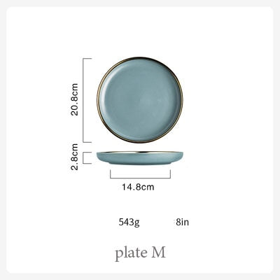 Blue Golden Ceramic Plates Household Dishes Sauce Rice Bowls Soup Noodles Dinner Plate Steak Western Food Tableware