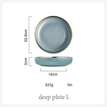 Load image into Gallery viewer, Blue Golden Ceramic Plates Household Dishes Sauce Rice Bowls Soup Noodles Dinner Plate Steak Western Food Tableware