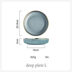 Blue Golden Ceramic Plates Household Dishes Sauce Rice Bowls Soup Noodles Dinner Plate Steak Western Food Tableware