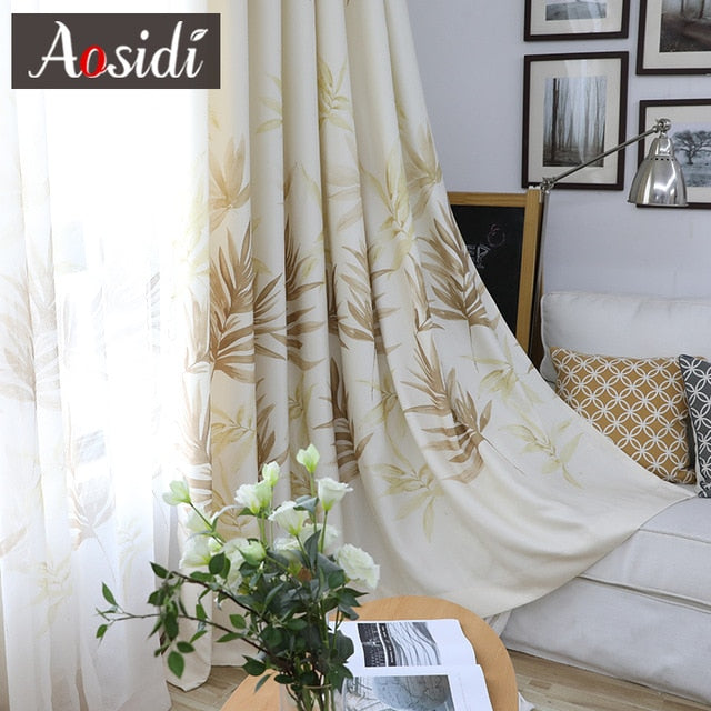 Green Leaves Printed Curtains For Living Room Bedroom Window Modern Sheer Tulle And Curtains Luxury Chinese Drapes Fabric Blinds