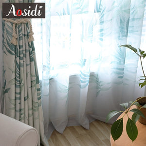 Green Leaves Printed Curtains For Living Room Bedroom Window Modern Sheer Tulle And Curtains Luxury Chinese Drapes Fabric Blinds