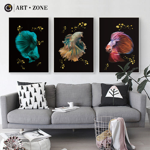 ART ZONE Goldfish Art Wall Poster Nordic Abstract Animal Spray Print Painting Home Living Room Decor Poster Unframed Painting