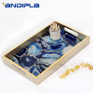 Creative Blue Agate Pattern Display Dish Jewelry Tea Set Storage Tray Vintage Home Decoration Plate Living Room Desktop Ornament