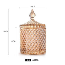 Load image into Gallery viewer, 18CM*10CM big European yellow crystal glass storage 600ML jars sugar cans diamond candy box cotton swabs box cotton pad home