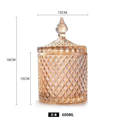 18CM*10CM big European yellow crystal glass storage 600ML jars sugar cans diamond candy box cotton swabs box cotton pad home