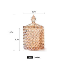 Load image into Gallery viewer, 18CM*10CM big European yellow crystal glass storage 600ML jars sugar cans diamond candy box cotton swabs box cotton pad home