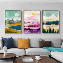 Load image into Gallery viewer, Nordic landscape Sunrise Sunset canvas painting posters and print wall art pictures for living room bedroom aisle unique decor