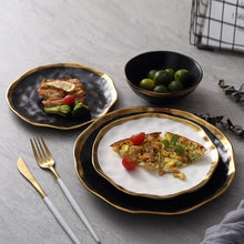 Load image into Gallery viewer, Ceramic Dinner Plate Gold inlay Snack Dishes Luxury Gold Edges Plate Dinnerware Kitchen Plate Black And White Tray Tablware Set