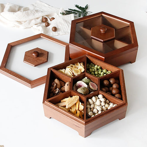 European creative solid wood candy box with lid dry fruit snack box home wooden nuts melon storage box wedding gift