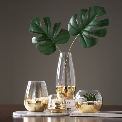 Modern Minimalist Luxury Glass Vase with Gold Accent for Modern Home Decoration