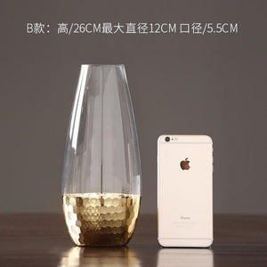 Modern Minimalist Luxury Glass Vase with Gold Accent for Modern Home Decoration