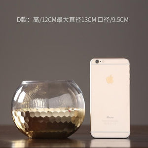 Modern Minimalist Luxury Glass Vase with Gold Accent for Modern Home Decoration