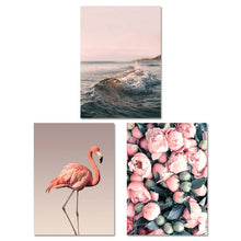 Load image into Gallery viewer, Rose Flamingo Landscape Painting Nordic Home Decor Wall Art Seascape Flower Sea Print Living Room Picture Poster