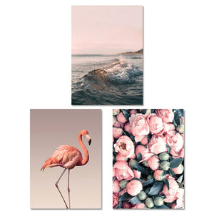 Rose Flamingo Landscape Painting Nordic Home Decor Wall Art Seascape Flower Sea Print Living Room Picture Poster