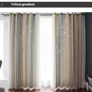 Modern Nordic Striped Gradient Blackout Curtains For Living Room Princess Style Hollow Stars Romantic Bedroom Cortina L017&4