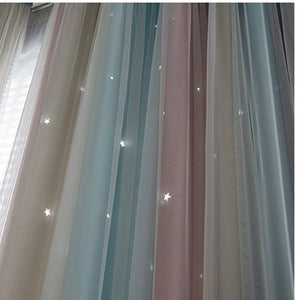 Modern Nordic Striped Gradient Blackout Curtains For Living Room Princess Style Hollow Stars Romantic Bedroom Cortina L017&4