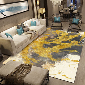 European style gold color living room carpet Ink Abstract painting bedroom mat Crystal velvet floor mat non-slip rug custom made