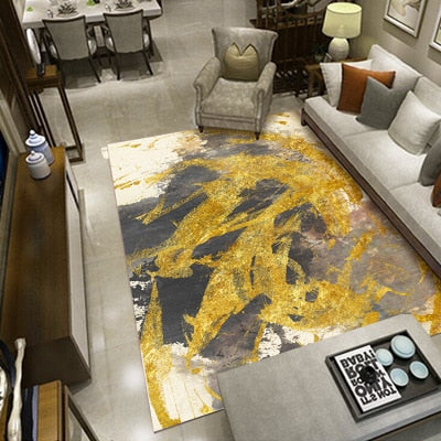 European style gold color living room carpet Ink Abstract painting bedroom mat Crystal velvet floor mat non-slip rug custom made